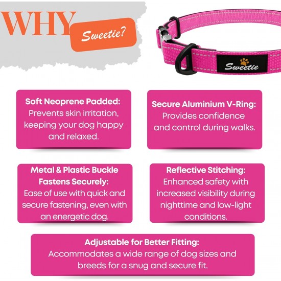 Strong Dog Collar Medium Dogs - Orange Reflective Padded Dog Collars - Adjustable - Safety Metal Buckle, Aluminium V-Ring Strong Dog Collar Medium Dogs - Orange Reflective Padded Dog Collars - Adjustable - Safety Metal Buckle, Aluminium V-Ring