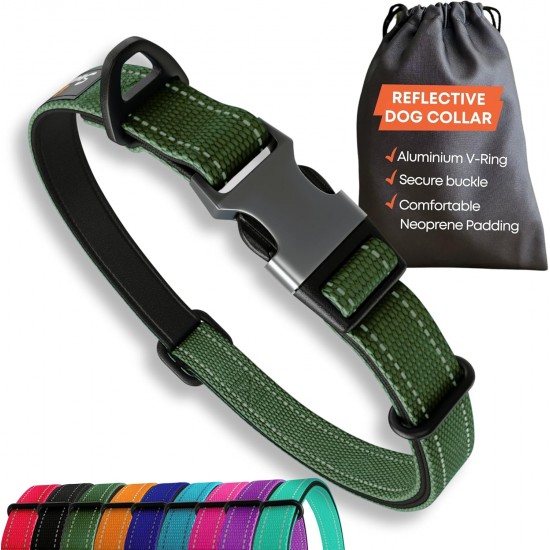Strong Dog Collar Medium Dogs - Orange Reflective Padded Dog Collars - Adjustable - Safety Metal Buckle, Aluminium V-Ring Strong Dog Collar Medium Dogs - Orange Reflective Padded Dog Collars - Adjustable - Safety Metal Buckle, Aluminium V-Ring