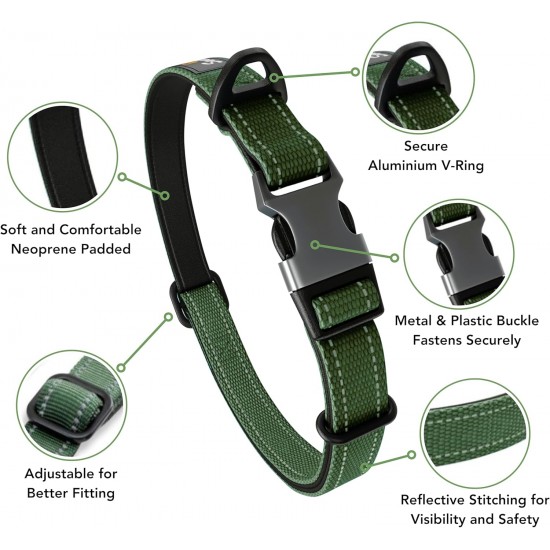 Strong Dog Collar Medium Dogs - Orange Reflective Padded Dog Collars - Adjustable - Safety Metal Buckle, Aluminium V-Ring Strong Dog Collar Medium Dogs - Orange Reflective Padded Dog Collars - Adjustable - Safety Metal Buckle, Aluminium V-Ring