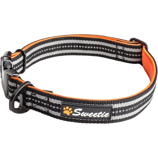Strong Dog Collar Medium Dogs - Orange Reflective Padded Dog Collars - Adjustable - Safety Metal Buckle, Aluminium V-Ring Strong Dog Collar Medium Dogs - Orange Reflective Padded Dog Collars - Adjustable - Safety Metal Buckle, Aluminium V-Ring