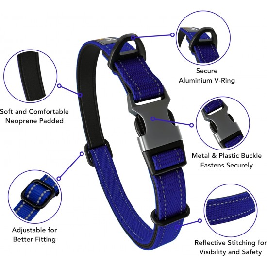 Strong Dog Collar Medium Dogs - Orange Reflective Padded Dog Collars - Adjustable - Safety Metal Buckle, Aluminium V-Ring Strong Dog Collar Medium Dogs - Orange Reflective Padded Dog Collars - Adjustable - Safety Metal Buckle, Aluminium V-Ring