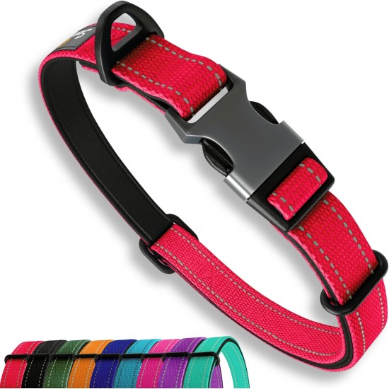 Strong Dog Collar Medium Dogs - Orange Reflective Padded Dog Collars - Adjustable - Safety Metal Buckle, Aluminium V-Ring Strong Dog Collar Medium Dogs - Orange Reflective Padded Dog Collars - Adjustable - Safety Metal Buckle, Aluminium V-Ring
