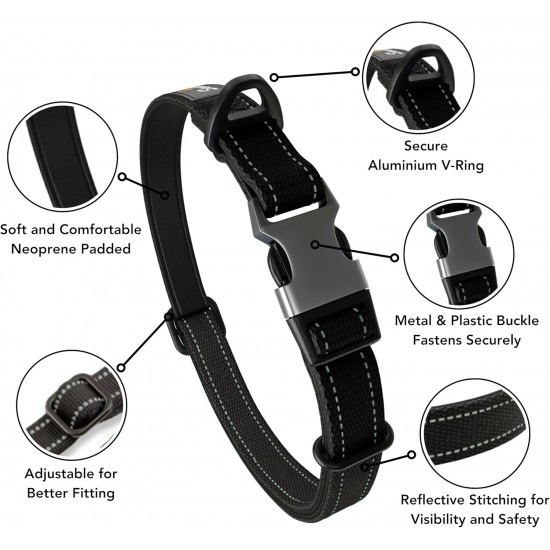 Strong Dog Collar Medium Dogs - Orange Reflective Padded Dog Collars - Adjustable - Safety Metal Buckle, Aluminium V-Ring Strong Dog Collar Medium Dogs - Orange Reflective Padded Dog Collars - Adjustable - Safety Metal Buckle, Aluminium V-Ring