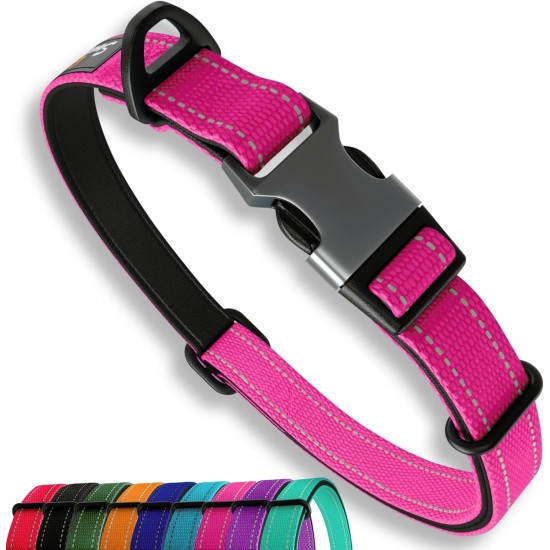 Strong Dog Collar Medium Dogs - Orange Reflective Padded Dog Collars - Adjustable - Safety Metal Buckle, Aluminium V-Ring Strong Dog Collar Medium Dogs - Orange Reflective Padded Dog Collars - Adjustable - Safety Metal Buckle, Aluminium V-Ring