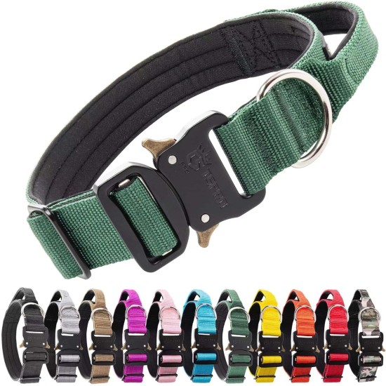 TSPRO Premium Dog Collar with Handle, Thick, Adjustable, Tactical Dog Collar, Heavy-Duty Design, Quick-Release Metal Buckle, for Medium to Large Dogs, M, Green TSPRO Premium Dog Collar with Handle, Thick, Adjustable, Tactical Dog Collar, Heavy-Duty Design, Quick-Release Metal Buckle, for Medium to Large Dogs, M, Green