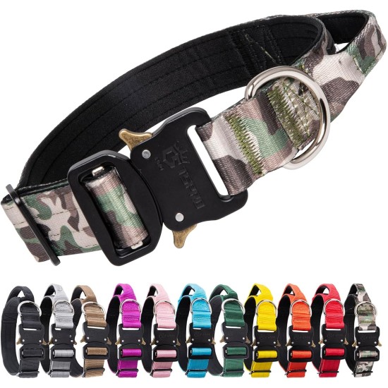 TSPRO Premium Dog Collar with Handle, Thick, Adjustable, Tactical Dog Collar, Heavy-Duty Design, Quick-Release Metal Buckle, for Medium to Large Dogs, M, Green TSPRO Premium Dog Collar with Handle, Thick, Adjustable, Tactical Dog Collar, Heavy-Duty Design, Quick-Release Metal Buckle, for Medium to Large Dogs, M, Green