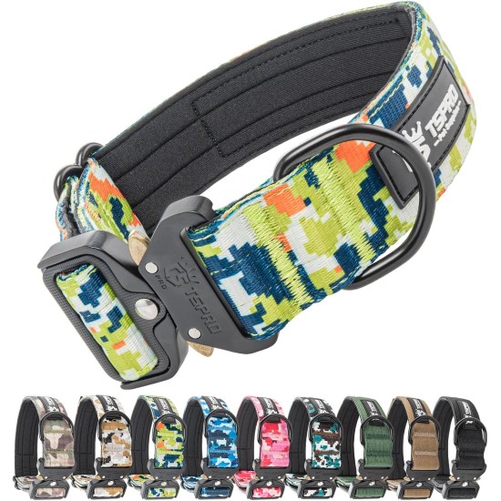 TSPRO Premium Dog Collar with Handle, Thick, Adjustable, Tactical Dog Collar, Heavy-Duty Design, Quick-Release Metal Buckle, for Medium to Large Dogs, M, Green TSPRO Premium Dog Collar with Handle, Thick, Adjustable, Tactical Dog Collar, Heavy-Duty Design, Quick-Release Metal Buckle, for Medium to Large Dogs, M, Green