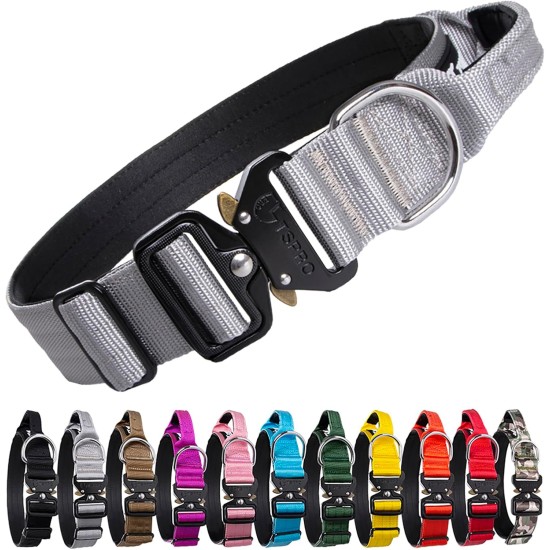 TSPRO Premium Dog Collar with Handle, Thick, Adjustable, Tactical Dog Collar, Heavy-Duty Design, Quick-Release Metal Buckle, for Medium to Large Dogs, M, Green TSPRO Premium Dog Collar with Handle, Thick, Adjustable, Tactical Dog Collar, Heavy-Duty Design, Quick-Release Metal Buckle, for Medium to Large Dogs, M, Green