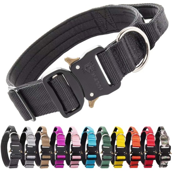 TSPRO Premium Dog Collar with Handle, Thick, Adjustable, Tactical Dog Collar, Heavy-Duty Design, Quick-Release Metal Buckle, for Medium to Large Dogs, M, Green TSPRO Premium Dog Collar with Handle, Thick, Adjustable, Tactical Dog Collar, Heavy-Duty Design, Quick-Release Metal Buckle, for Medium to Large Dogs, M, Green