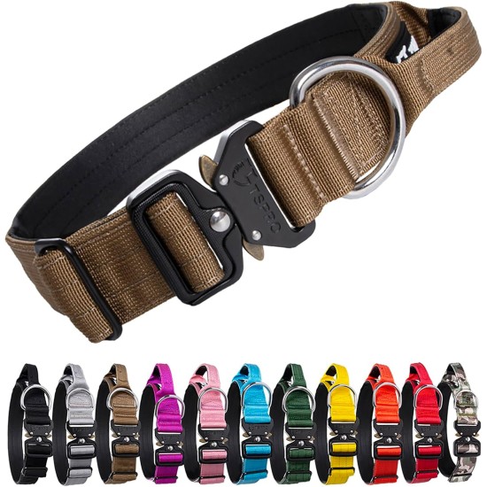 TSPRO Premium Dog Collar with Handle, Thick, Adjustable, Tactical Dog Collar, Heavy-Duty Design, Quick-Release Metal Buckle, for Medium to Large Dogs, M, Green TSPRO Premium Dog Collar with Handle, Thick, Adjustable, Tactical Dog Collar, Heavy-Duty Design, Quick-Release Metal Buckle, for Medium to Large Dogs, M, Green