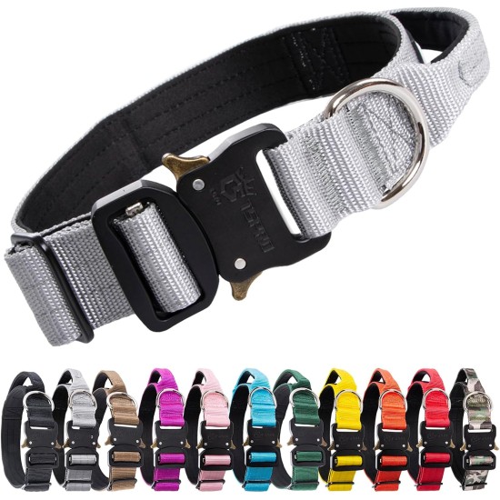 TSPRO Premium Dog Collar with Handle, Thick, Adjustable, Tactical Dog Collar, Heavy-Duty Design, Quick-Release Metal Buckle, for Medium to Large Dogs, M, Green TSPRO Premium Dog Collar with Handle, Thick, Adjustable, Tactical Dog Collar, Heavy-Duty Design, Quick-Release Metal Buckle, for Medium to Large Dogs, M, Green
