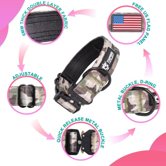 TSPRO Premium Dog Collar with Handle, Thick, Adjustable, Tactical Dog Collar, Heavy-Duty Design, Quick-Release Metal Buckle, for Medium to Large Dogs, M, Green TSPRO Premium Dog Collar with Handle, Thick, Adjustable, Tactical Dog Collar, Heavy-Duty Design, Quick-Release Metal Buckle, for Medium to Large Dogs, M, Green
