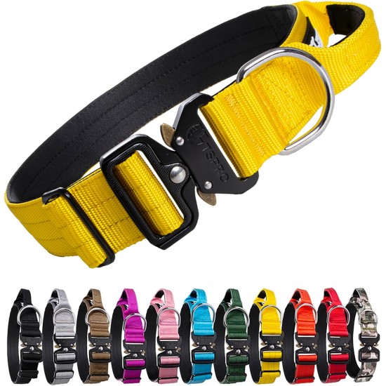 TSPRO Premium Dog Collar with Handle, Thick, Adjustable, Tactical Dog Collar, Heavy-Duty Design, Quick-Release Metal Buckle, for Medium to Large Dogs, M, Green TSPRO Premium Dog Collar with Handle, Thick, Adjustable, Tactical Dog Collar, Heavy-Duty Design, Quick-Release Metal Buckle, for Medium to Large Dogs, M, Green