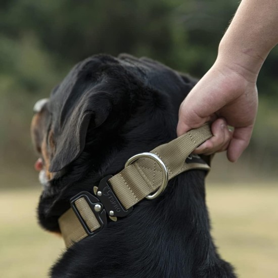 TSPRO Premium Dog Collar with Handle, Thick, Adjustable, Tactical Dog Collar, Heavy-Duty Design, Quick-Release Metal Buckle, for Medium to Large Dogs, M, Green TSPRO Premium Dog Collar with Handle, Thick, Adjustable, Tactical Dog Collar, Heavy-Duty Design, Quick-Release Metal Buckle, for Medium to Large Dogs, M, Green
