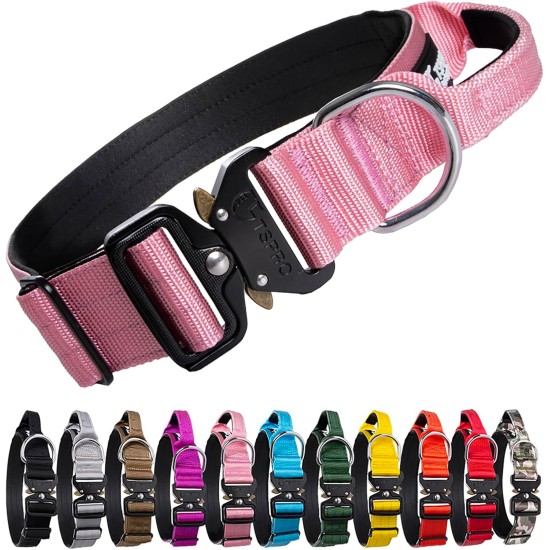 TSPRO Premium Dog Collar with Handle, Thick, Adjustable, Tactical Dog Collar, Heavy-Duty Design, Quick-Release Metal Buckle, for Medium to Large Dogs, M, Green TSPRO Premium Dog Collar with Handle, Thick, Adjustable, Tactical Dog Collar, Heavy-Duty Design, Quick-Release Metal Buckle, for Medium to Large Dogs, M, Green