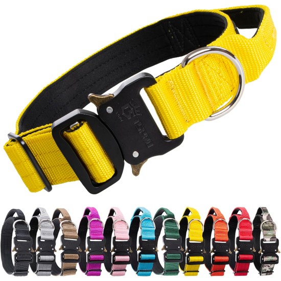 TSPRO Premium Dog Collar with Handle, Thick, Adjustable, Tactical Dog Collar, Heavy-Duty Design, Quick-Release Metal Buckle, for Medium to Large Dogs, M, Green TSPRO Premium Dog Collar with Handle, Thick, Adjustable, Tactical Dog Collar, Heavy-Duty Design, Quick-Release Metal Buckle, for Medium to Large Dogs, M, Green