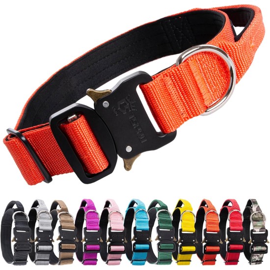 TSPRO Premium Dog Collar with Handle, Thick, Adjustable, Tactical Dog Collar, Heavy-Duty Design, Quick-Release Metal Buckle, for Medium to Large Dogs, M, Green TSPRO Premium Dog Collar with Handle, Thick, Adjustable, Tactical Dog Collar, Heavy-Duty Design, Quick-Release Metal Buckle, for Medium to Large Dogs, M, Green