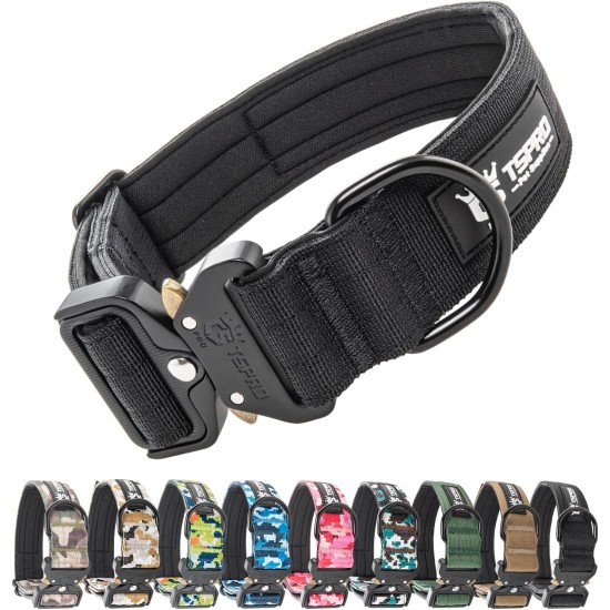 TSPRO Premium Dog Collar with Handle, Thick, Adjustable, Tactical Dog Collar, Heavy-Duty Design, Quick-Release Metal Buckle, for Medium to Large Dogs, M, Green TSPRO Premium Dog Collar with Handle, Thick, Adjustable, Tactical Dog Collar, Heavy-Duty Design, Quick-Release Metal Buckle, for Medium to Large Dogs, M, Green