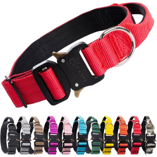 TSPRO Premium Dog Collar with Handle, Thick, Adjustable, Tactical Dog Collar, Heavy-Duty Design, Quick-Release Metal Buckle, for Medium to Large Dogs, M, Green TSPRO Premium Dog Collar with Handle, Thick, Adjustable, Tactical Dog Collar, Heavy-Duty Design, Quick-Release Metal Buckle, for Medium to Large Dogs, M, Green