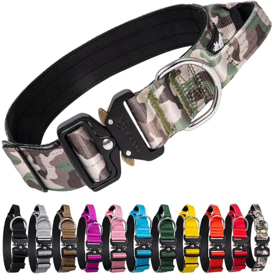 TSPRO Premium Dog Collar with Handle, Thick, Adjustable, Tactical Dog Collar, Heavy-Duty Design, Quick-Release Metal Buckle, for Medium to Large Dogs, M, Green TSPRO Premium Dog Collar with Handle, Thick, Adjustable, Tactical Dog Collar, Heavy-Duty Design, Quick-Release Metal Buckle, for Medium to Large Dogs, M, Green