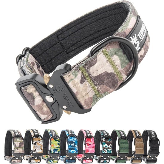 TSPRO Premium Dog Collar with Handle, Thick, Adjustable, Tactical Dog Collar, Heavy-Duty Design, Quick-Release Metal Buckle, for Medium to Large Dogs, M, Green TSPRO Premium Dog Collar with Handle, Thick, Adjustable, Tactical Dog Collar, Heavy-Duty Design, Quick-Release Metal Buckle, for Medium to Large Dogs, M, Green