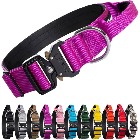 TSPRO Premium Dog Collar with Handle, Thick, Adjustable, Tactical Dog Collar, Heavy-Duty Design, Quick-Release Metal Buckle, for Medium to Large Dogs, M, Green TSPRO Premium Dog Collar with Handle, Thick, Adjustable, Tactical Dog Collar, Heavy-Duty Design, Quick-Release Metal Buckle, for Medium to Large Dogs, M, Green