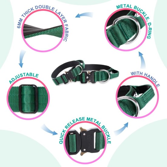 TSPRO Premium Dog Collar with Handle, Thick, Adjustable, Tactical Dog Collar, Heavy-Duty Design, Quick-Release Metal Buckle, for Medium to Large Dogs, M, Green TSPRO Premium Dog Collar with Handle, Thick, Adjustable, Tactical Dog Collar, Heavy-Duty Design, Quick-Release Metal Buckle, for Medium to Large Dogs, M, Green
