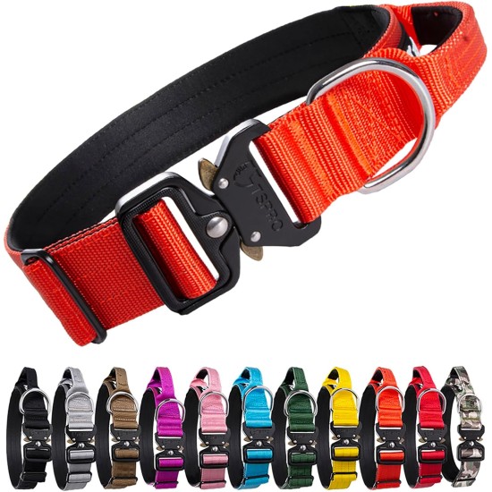 TSPRO Premium Dog Collar with Handle, Thick, Adjustable, Tactical Dog Collar, Heavy-Duty Design, Quick-Release Metal Buckle, for Medium to Large Dogs, M, Green TSPRO Premium Dog Collar with Handle, Thick, Adjustable, Tactical Dog Collar, Heavy-Duty Design, Quick-Release Metal Buckle, for Medium to Large Dogs, M, Green