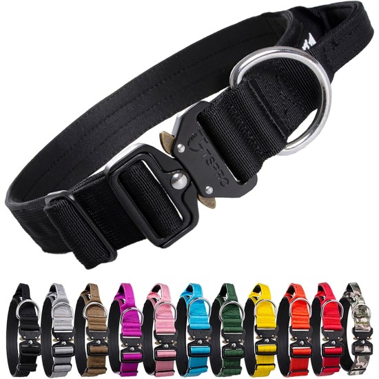 TSPRO Premium Dog Collar with Handle, Thick, Adjustable, Tactical Dog Collar, Heavy-Duty Design, Quick-Release Metal Buckle, for Medium to Large Dogs, M, Green TSPRO Premium Dog Collar with Handle, Thick, Adjustable, Tactical Dog Collar, Heavy-Duty Design, Quick-Release Metal Buckle, for Medium to Large Dogs, M, Green