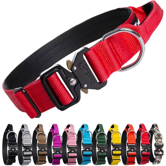 TSPRO Premium Dog Collar with Handle, Thick, Adjustable, Tactical Dog Collar, Heavy-Duty Design, Quick-Release Metal Buckle, for Medium to Large Dogs, M, Green TSPRO Premium Dog Collar with Handle, Thick, Adjustable, Tactical Dog Collar, Heavy-Duty Design, Quick-Release Metal Buckle, for Medium to Large Dogs, M, Green