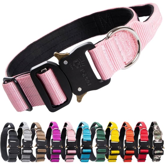 TSPRO Premium Dog Collar with Handle, Thick, Adjustable, Tactical Dog Collar, Heavy-Duty Design, Quick-Release Metal Buckle, for Medium to Large Dogs, M, Green TSPRO Premium Dog Collar with Handle, Thick, Adjustable, Tactical Dog Collar, Heavy-Duty Design, Quick-Release Metal Buckle, for Medium to Large Dogs, M, Green
