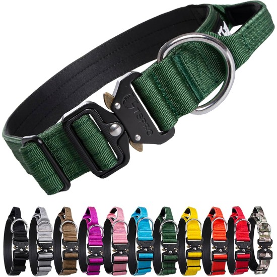 TSPRO Premium Dog Collar with Handle, Thick, Adjustable, Tactical Dog Collar, Heavy-Duty Design, Quick-Release Metal Buckle, for Medium to Large Dogs, M, Green TSPRO Premium Dog Collar with Handle, Thick, Adjustable, Tactical Dog Collar, Heavy-Duty Design, Quick-Release Metal Buckle, for Medium to Large Dogs, M, Green