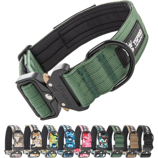 TSPRO Premium Dog Collar with Handle, Thick, Adjustable, Tactical Dog Collar, Heavy-Duty Design, Quick-Release Metal Buckle, for Medium to Large Dogs, M, Green TSPRO Premium Dog Collar with Handle, Thick, Adjustable, Tactical Dog Collar, Heavy-Duty Design, Quick-Release Metal Buckle, for Medium to Large Dogs, M, Green
