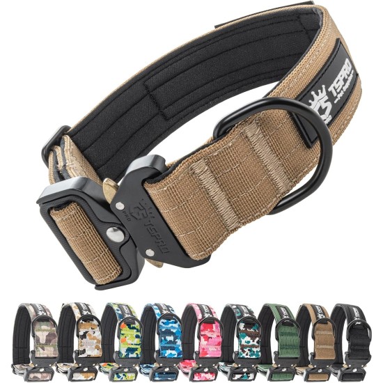 TSPRO Premium Dog Collar with Handle, Thick, Adjustable, Tactical Dog Collar, Heavy-Duty Design, Quick-Release Metal Buckle, for Medium to Large Dogs, M, Green TSPRO Premium Dog Collar with Handle, Thick, Adjustable, Tactical Dog Collar, Heavy-Duty Design, Quick-Release Metal Buckle, for Medium to Large Dogs, M, Green
