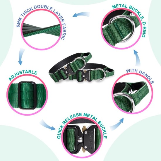 TSPRO Premium Dog Collar with Handle, Thick, Adjustable, Tactical Dog Collar, Heavy-Duty Design, Quick-Release Metal Buckle, for Medium to Large Dogs, M, Green TSPRO Premium Dog Collar with Handle, Thick, Adjustable, Tactical Dog Collar, Heavy-Duty Design, Quick-Release Metal Buckle, for Medium to Large Dogs, M, Green