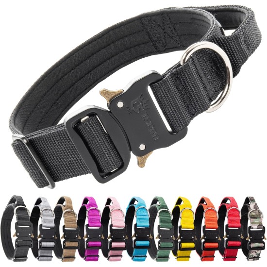 TSPRO Premium Dog Collar with Handle, Thick, Adjustable, Tactical Dog Collar, Heavy-Duty Design, Quick-Release Metal Buckle, for Medium to Large Dogs, M, Green TSPRO Premium Dog Collar with Handle, Thick, Adjustable, Tactical Dog Collar, Heavy-Duty Design, Quick-Release Metal Buckle, for Medium to Large Dogs, M, Green