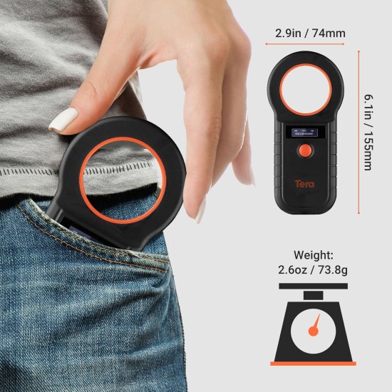 Tera Pet Microchip Reader Scanner Animal Chip ID Scanner with OLED Display Screen Rechargeable Data Memory Tag Scanner for Dogs Cats Animal Management White Tera Pet Microchip Reader Scanner Animal Chip ID Scanner with OLED Display Screen Rechargeable Data Memory Tag Scanner for Dogs Cats Animal Management White