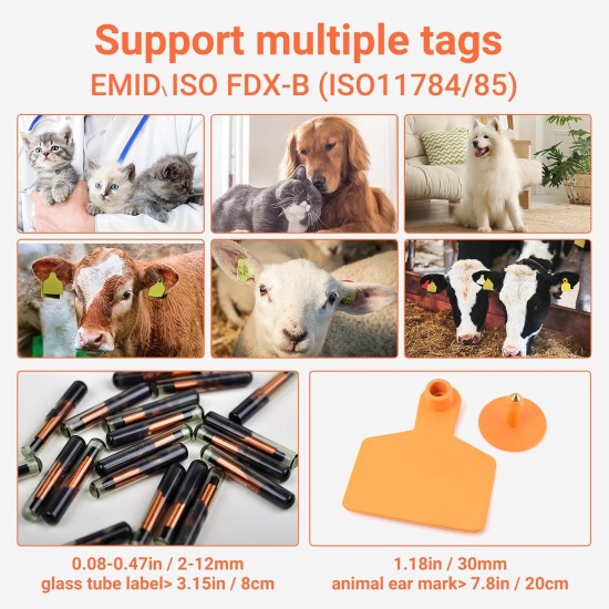 Tera Pet Microchip Reader Scanner Animal Chip ID Scanner with OLED Display Screen Rechargeable Data Memory Tag Scanner for Dogs Cats Animal Management White Tera Pet Microchip Reader Scanner Animal Chip ID Scanner with OLED Display Screen Rechargeable Data Memory Tag Scanner for Dogs Cats Animal Management White
