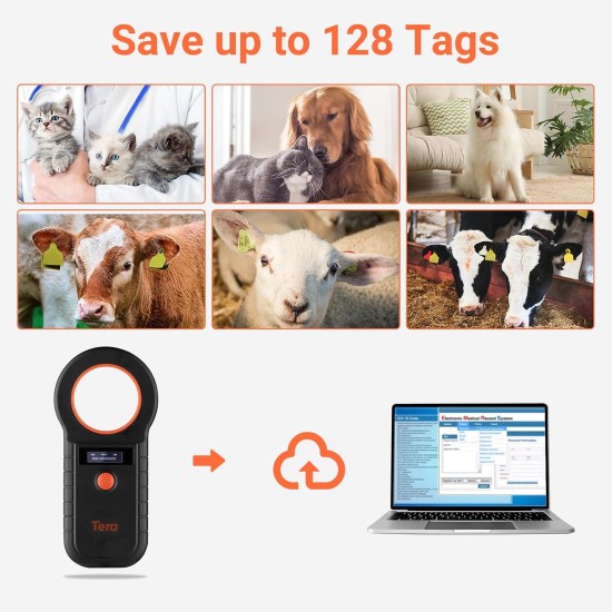 Tera Pet Microchip Reader Scanner Animal Chip ID Scanner with OLED Display Screen Rechargeable Data Memory Tag Scanner for Dogs Cats Animal Management White Tera Pet Microchip Reader Scanner Animal Chip ID Scanner with OLED Display Screen Rechargeable Data Memory Tag Scanner for Dogs Cats Animal Management White