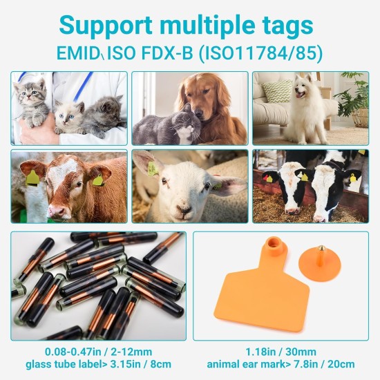 Tera Pet Microchip Reader Scanner Animal Chip ID Scanner with OLED Display Screen Rechargeable Data Memory Tag Scanner for Dogs Cats Animal Management White Tera Pet Microchip Reader Scanner Animal Chip ID Scanner with OLED Display Screen Rechargeable Data Memory Tag Scanner for Dogs Cats Animal Management White