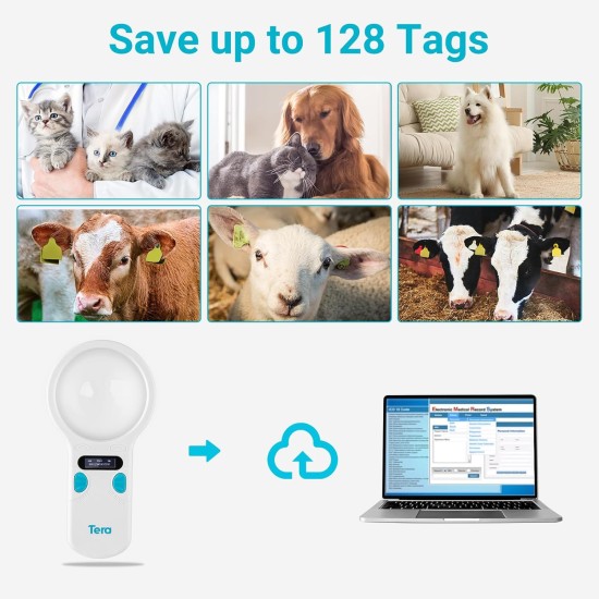 Tera Pet Microchip Reader Scanner Animal Chip ID Scanner with OLED Display Screen Rechargeable Data Memory Tag Scanner for Dogs Cats Animal Management White Tera Pet Microchip Reader Scanner Animal Chip ID Scanner with OLED Display Screen Rechargeable Data Memory Tag Scanner for Dogs Cats Animal Management White