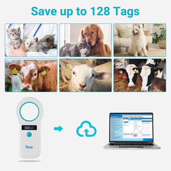 Tera Pet Microchip Reader Scanner Animal Chip ID Scanner with OLED Display Screen Rechargeable Data Memory Tag Scanner for Dogs Cats Animal Management White Tera Pet Microchip Reader Scanner Animal Chip ID Scanner with OLED Display Screen Rechargeable Data Memory Tag Scanner for Dogs Cats Animal Management White