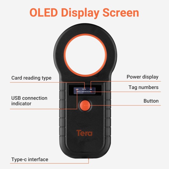 Tera Pet Microchip Reader Scanner Animal Chip ID Scanner with OLED Display Screen Rechargeable Data Memory Tag Scanner for Dogs Cats Animal Management White Tera Pet Microchip Reader Scanner Animal Chip ID Scanner with OLED Display Screen Rechargeable Data Memory Tag Scanner for Dogs Cats Animal Management White