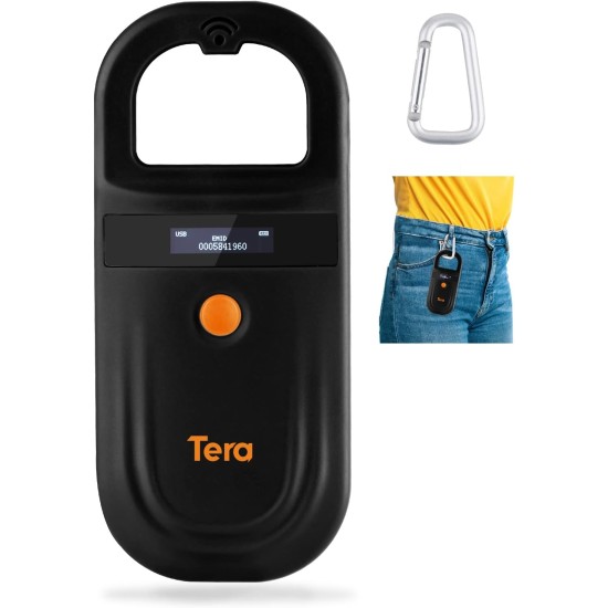 Tera Pet Microchip Reader Scanner with D-Buckle, RFID Portable Animal Chip ID Scanner with OLED Display Rechargeable Pet Tag Scanner for Dog Cat Pig for ISO 11784/11785, FDX-B, EMID, Black Tera Pet Microchip Reader Scanner with D-Buckle, RFID Portable Animal Chip ID Scanner with OLED Display Rechargeable Pet Tag Scanner for Dog Cat Pig for ISO 11784/11785, FDX-B, EMID, Black