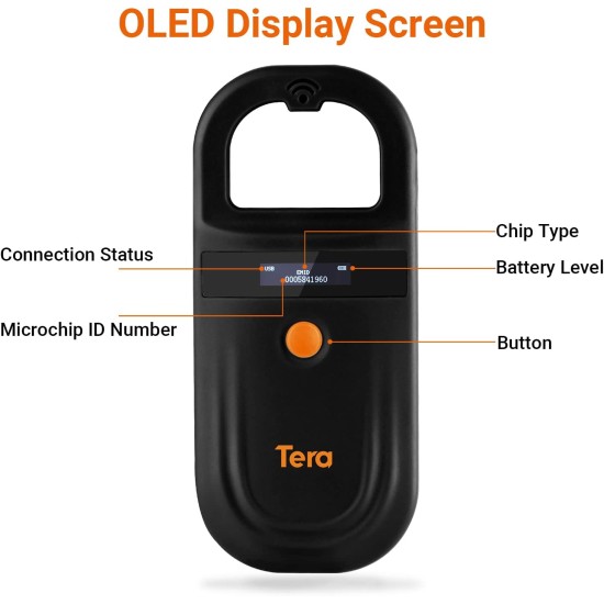 Tera Pet Microchip Reader Scanner with D-Buckle, RFID Portable Animal Chip ID Scanner with OLED Display Rechargeable Pet Tag Scanner for Dog Cat Pig for ISO 11784/11785, FDX-B, EMID, Black Tera Pet Microchip Reader Scanner with D-Buckle, RFID Portable Animal Chip ID Scanner with OLED Display Rechargeable Pet Tag Scanner for Dog Cat Pig for ISO 11784/11785, FDX-B, EMID, Black