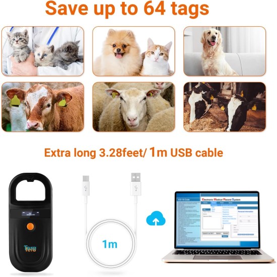 Tera Pet Microchip Reader Scanner with D-Buckle, RFID Portable Animal Chip ID Scanner with OLED Display Rechargeable Pet Tag Scanner for Dog Cat Pig for ISO 11784/11785, FDX-B, EMID, Black Tera Pet Microchip Reader Scanner with D-Buckle, RFID Portable Animal Chip ID Scanner with OLED Display Rechargeable Pet Tag Scanner for Dog Cat Pig for ISO 11784/11785, FDX-B, EMID, Black