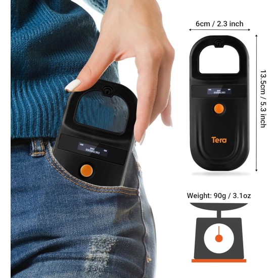 Tera Pet Microchip Reader Scanner with D-Buckle, RFID Portable Animal Chip ID Scanner with OLED Display Rechargeable Pet Tag Scanner for Dog Cat Pig for ISO 11784/11785, FDX-B, EMID, Black Tera Pet Microchip Reader Scanner with D-Buckle, RFID Portable Animal Chip ID Scanner with OLED Display Rechargeable Pet Tag Scanner for Dog Cat Pig for ISO 11784/11785, FDX-B, EMID, Black