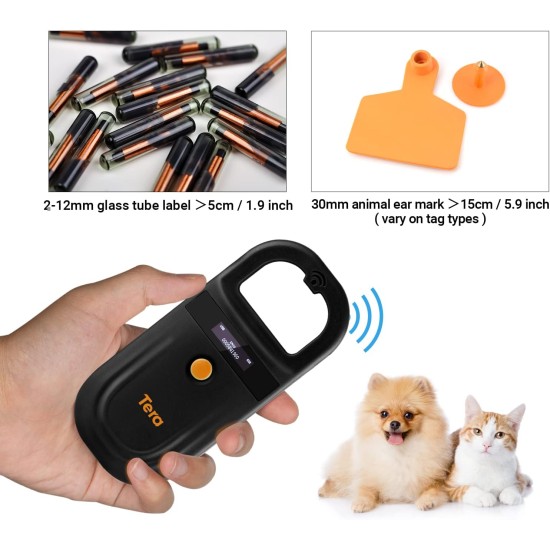Tera Pet Microchip Reader Scanner with D-Buckle, RFID Portable Animal Chip ID Scanner with OLED Display Rechargeable Pet Tag Scanner for Dog Cat Pig for ISO 11784/11785, FDX-B, EMID, Black Tera Pet Microchip Reader Scanner with D-Buckle, RFID Portable Animal Chip ID Scanner with OLED Display Rechargeable Pet Tag Scanner for Dog Cat Pig for ISO 11784/11785, FDX-B, EMID, Black