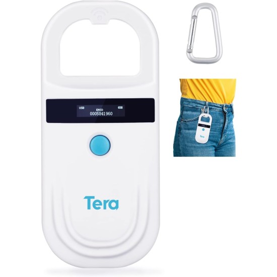 Tera Pet Microchip Reader Scanner with D-Buckle, RFID Portable Animal Chip ID Scanner with OLED Display, Rechargeable Pet Tag Scanner for Dogs, Cats, Pig for ISO 11784/11785, FDX-B, EMID Tera Pet Microchip Reader Scanner with D-Buckle, RFID Portable Animal Chip ID Scanner with OLED Display, Rechargeable Pet Tag Scanner for Dogs, Cats, Pig for ISO 11784/11785, FDX-B, EMID