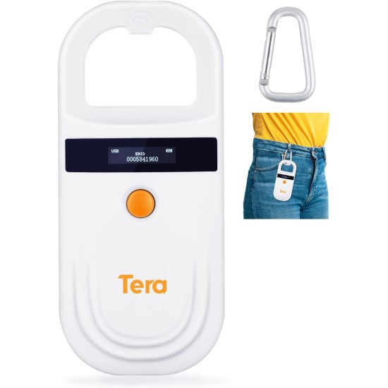 Tera Pet Microchip Reader Scanner with D-Buckle, RFID Portable Animal Chip ID Scanner with OLED Display, Rechargeable Pet Tag Scanner for Dogs, Cats, Pig for ISO 11784/11785, FDX-B, EMID Tera Pet Microchip Reader Scanner with D-Buckle, RFID Portable Animal Chip ID Scanner with OLED Display, Rechargeable Pet Tag Scanner for Dogs, Cats, Pig for ISO 11784/11785, FDX-B, EMID